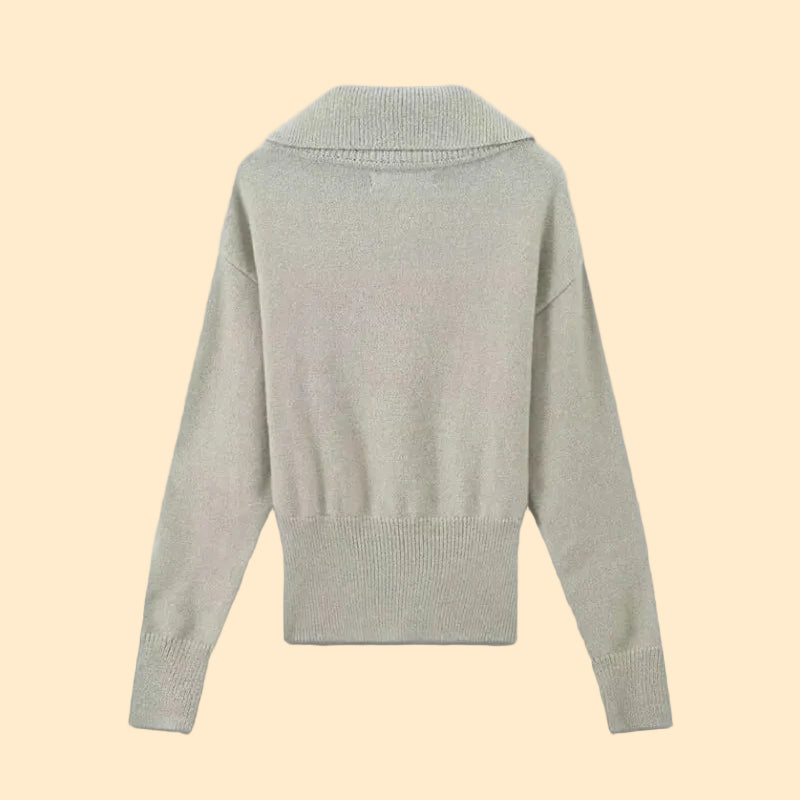 Knitted Sweater with Wide Collar