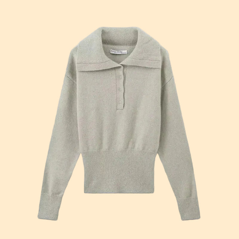 Knitted Sweater with Wide Collar