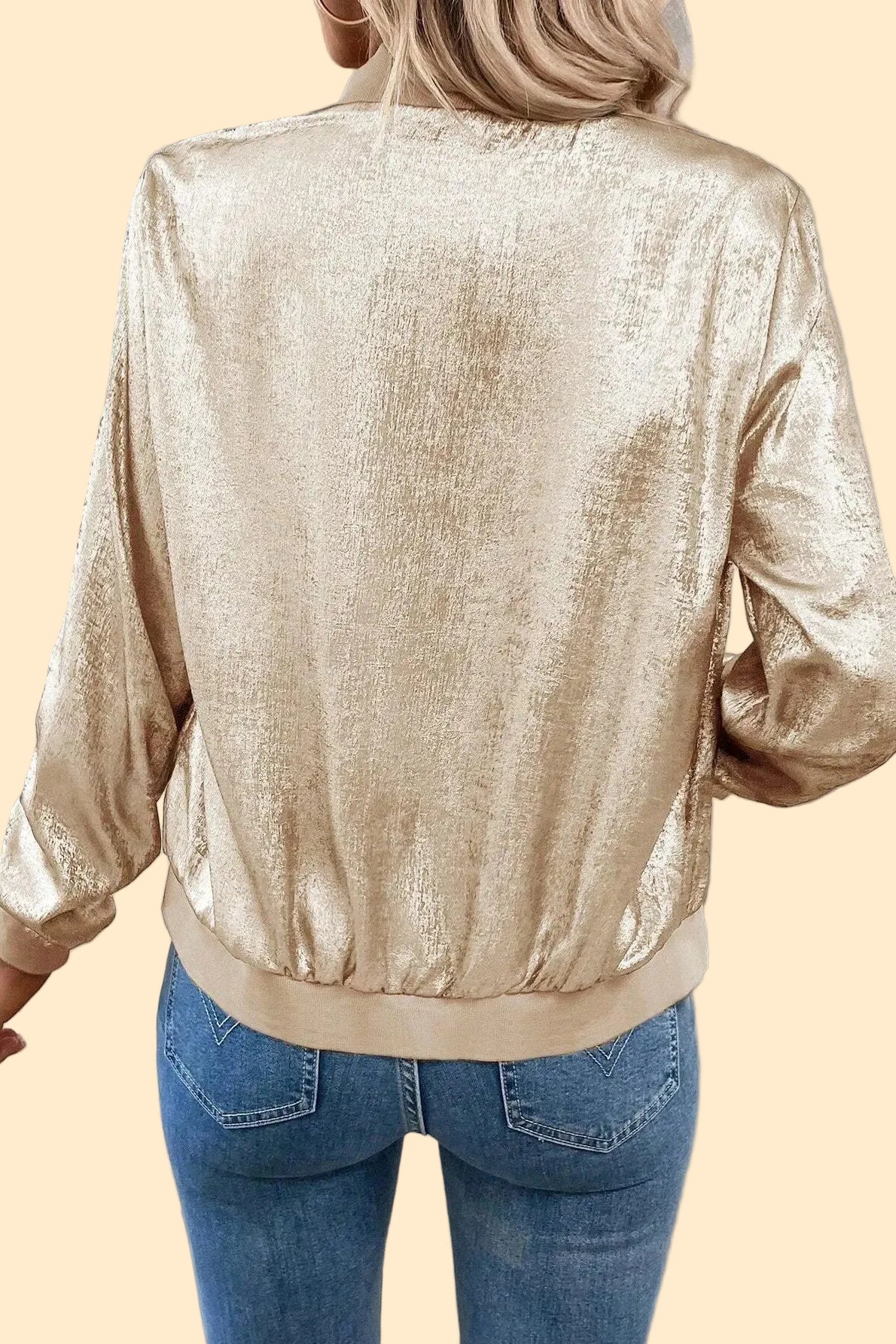 Satin Bomber Jacket with a Sporty-Chic Touch