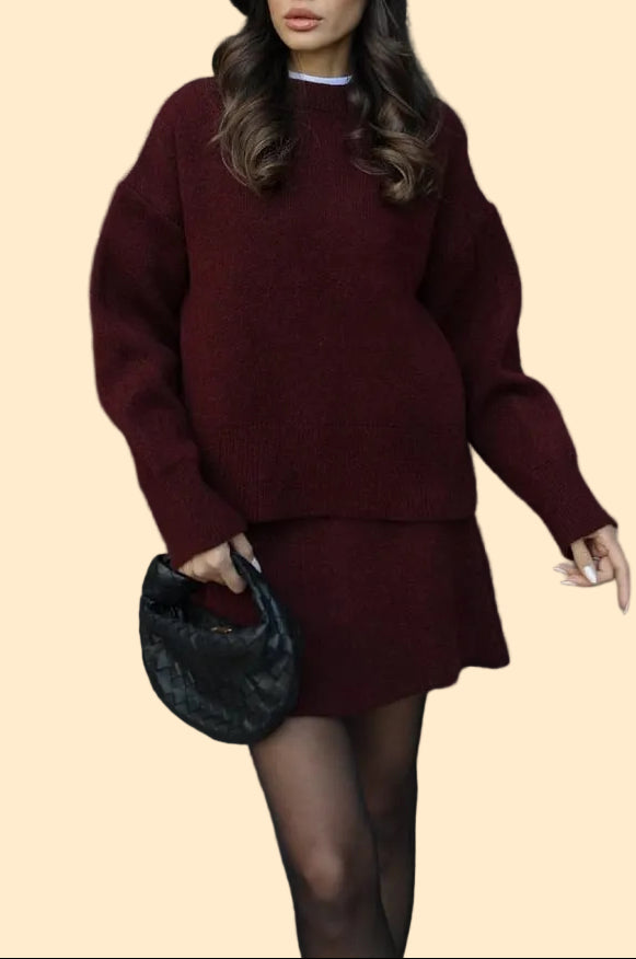 Cozy Knit Two-Piece Sweater & Skirt Set