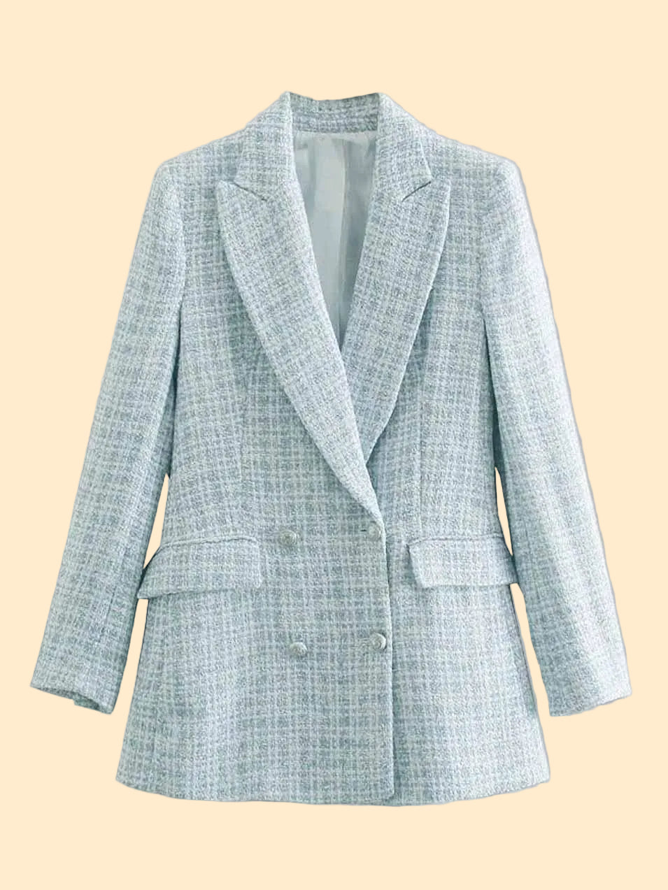Klassieke Bouclé Blazer met Dubbele Rij Knopen