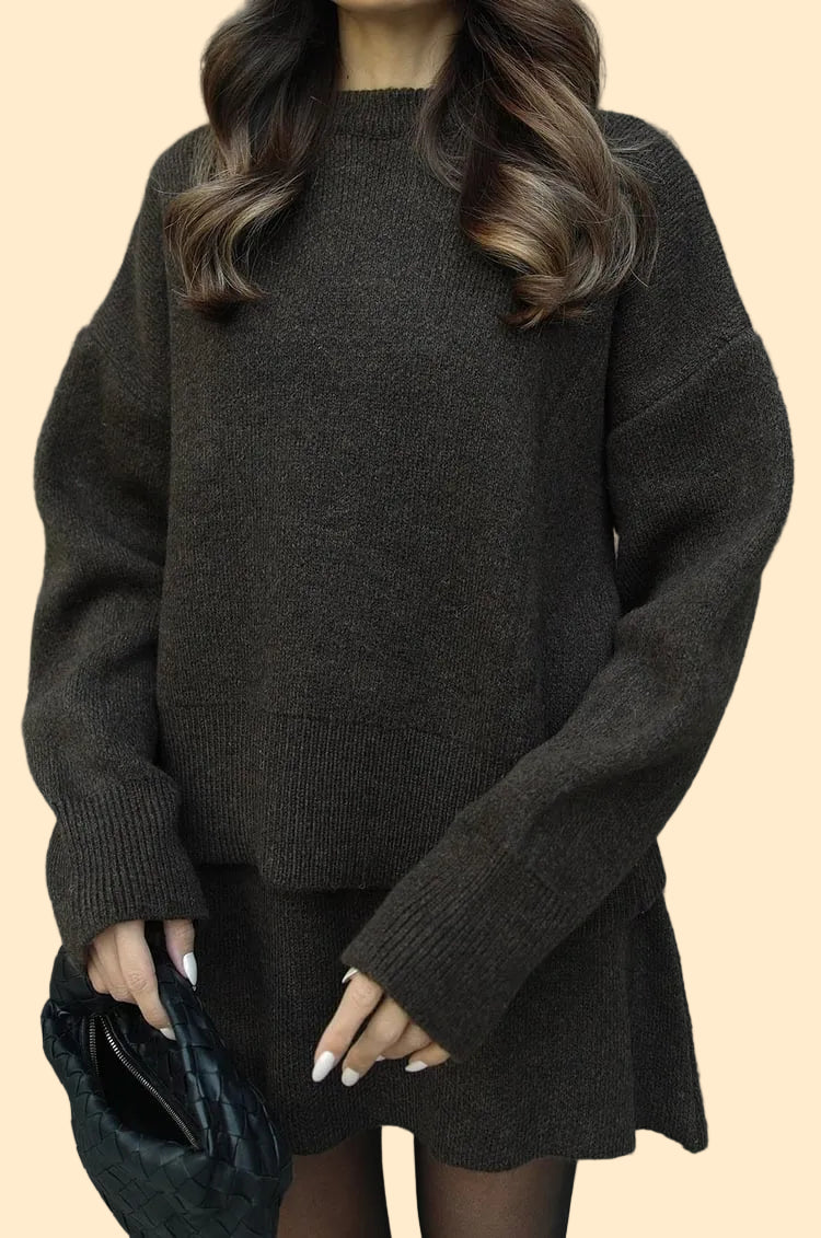 Cozy Knit Two-Piece Sweater & Skirt Set