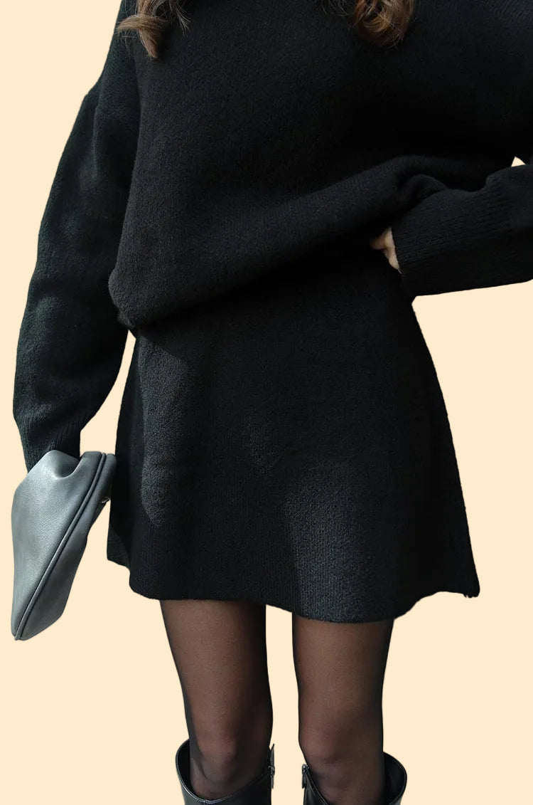 Cozy Knit Two-Piece Sweater & Skirt Set