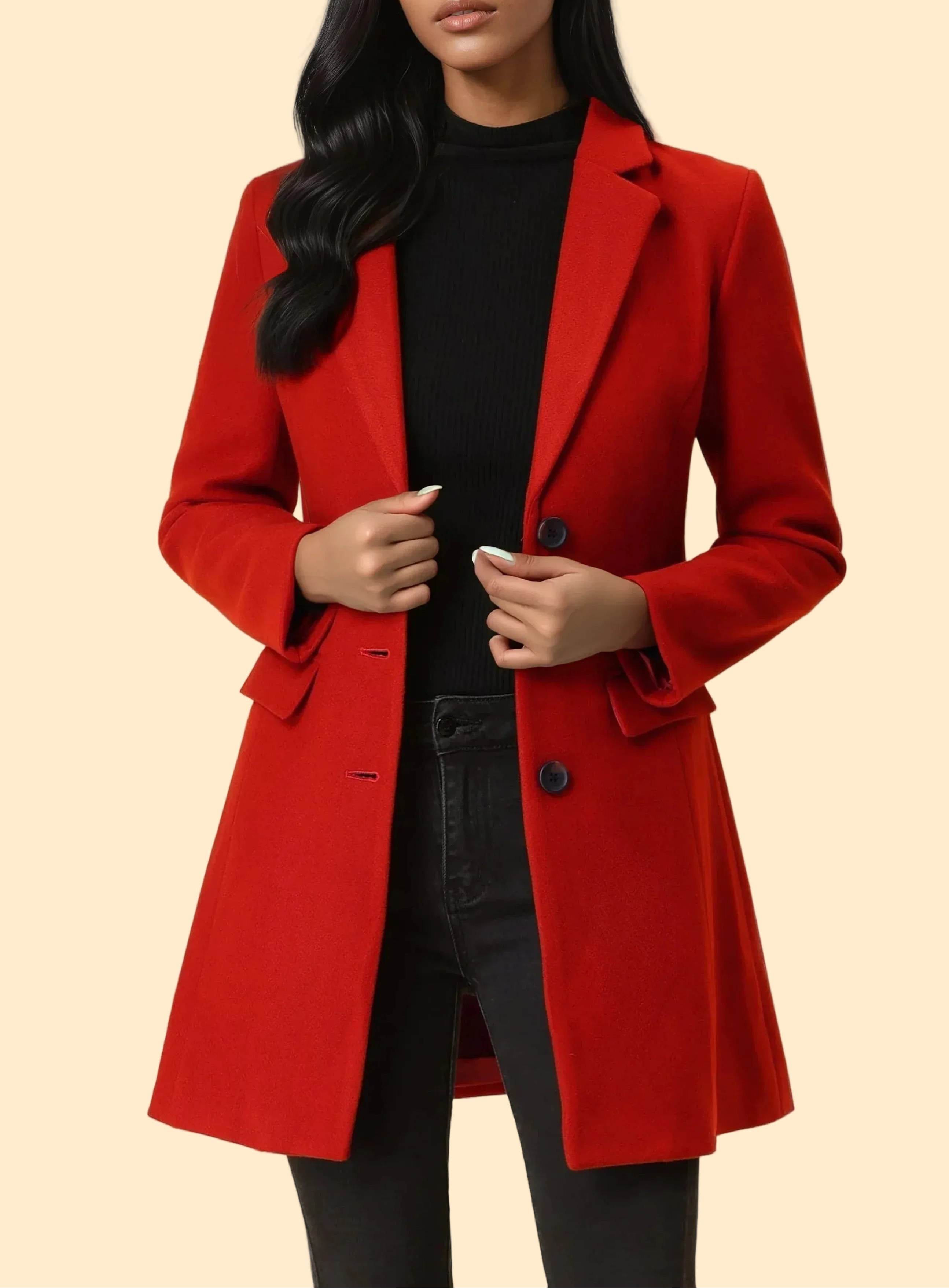 Chic Women's Coat with Lapel Collar and Buttons