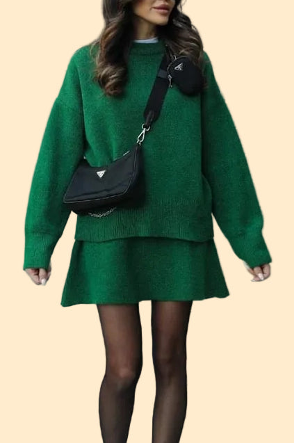 Cozy Knit Two-Piece Sweater & Skirt Set